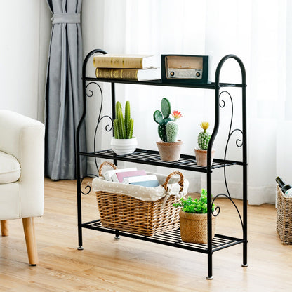 3-Tier Scrollwork Design Metal Plant Stand for Balcony Garden Yard