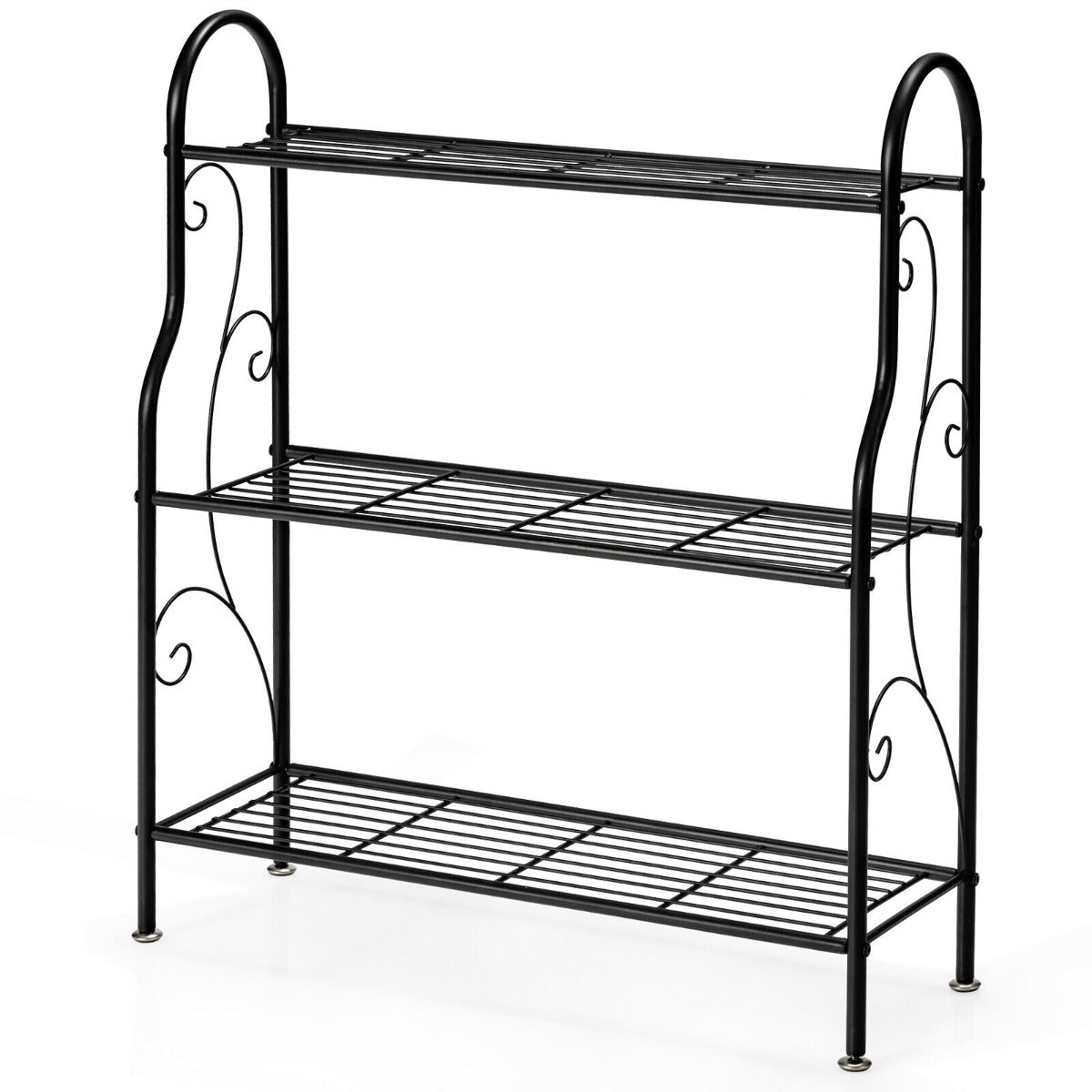 3-Tier Scrollwork Design Metal Plant Stand for Balcony Garden Yard