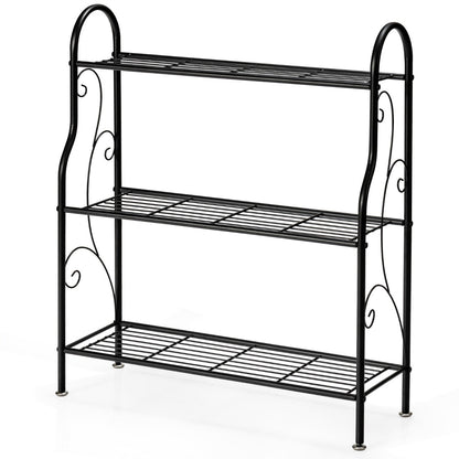 3-Tier Scrollwork Design Metal Plant Stand for Balcony Garden Yard