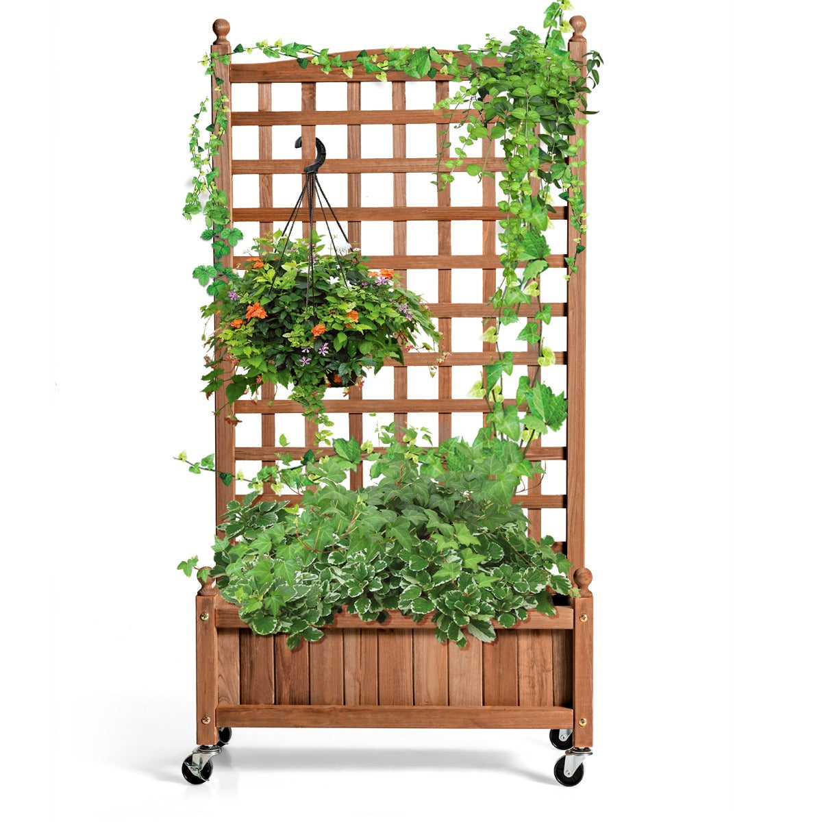 127 cm Solid Wood Planter Bed with High Trellis