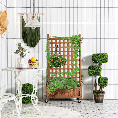 127 cm Solid Wood Planter Bed with High Trellis
