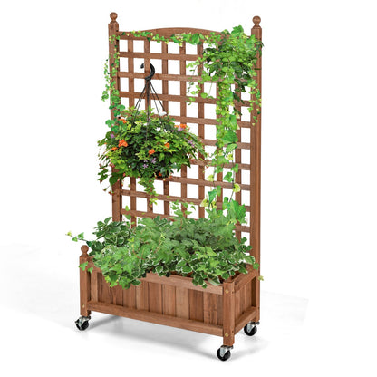 127 cm Solid Wood Planter Bed with High Trellis