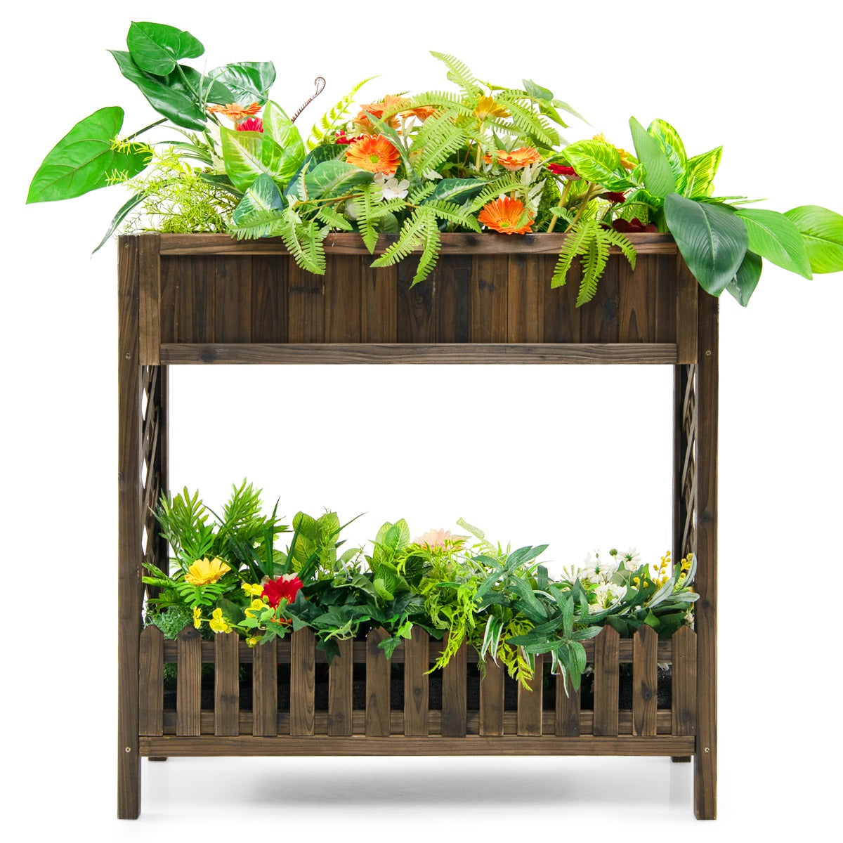Costway Garden Elevated Planter Box with Storage Shelf for Outdoor