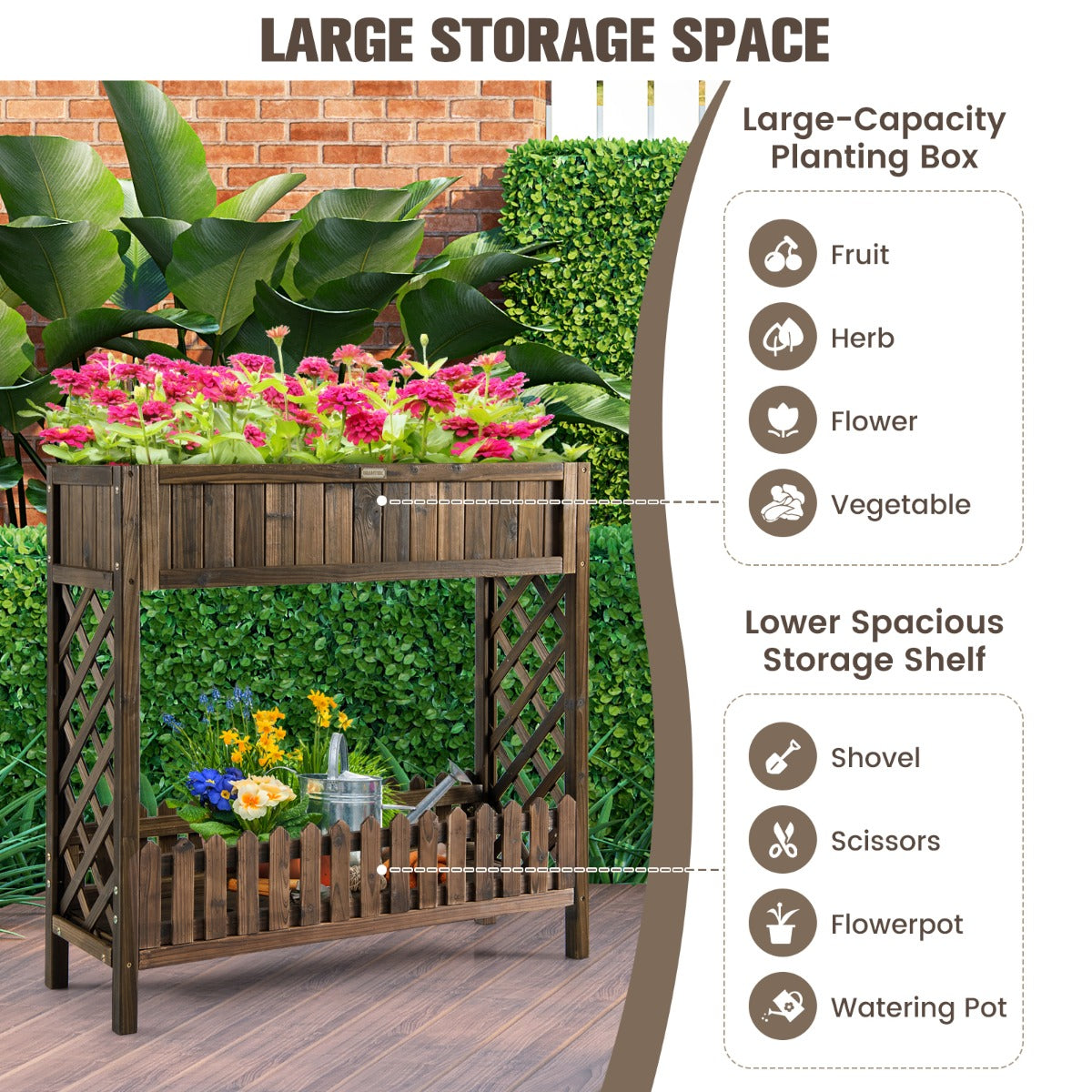 Costway Garden Elevated Planter Box with Storage Shelf for Outdoor
