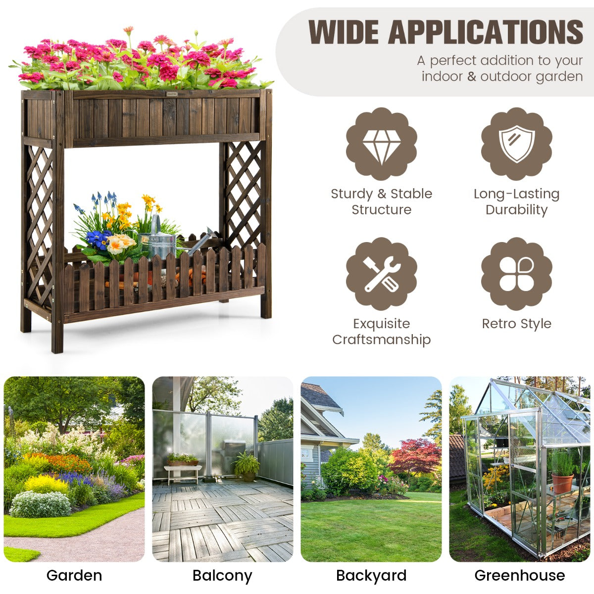 Costway Garden Elevated Planter Box with Storage Shelf for Outdoor