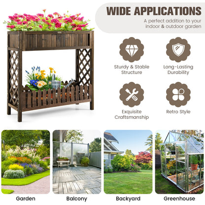 Costway Garden Elevated Planter Box with Storage Shelf for Outdoor