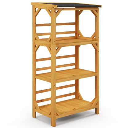 Wooden Storage Rack Load 90 kg with Weatherproof Asphalt Roof for Garden