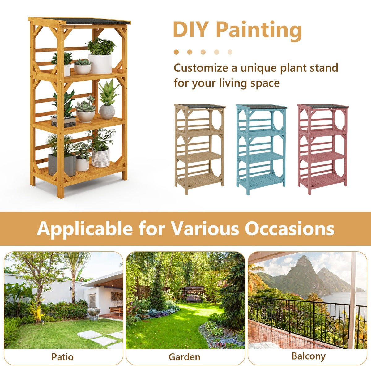 Wooden Storage Rack Load 90 kg with Weatherproof Asphalt Roof for Garden