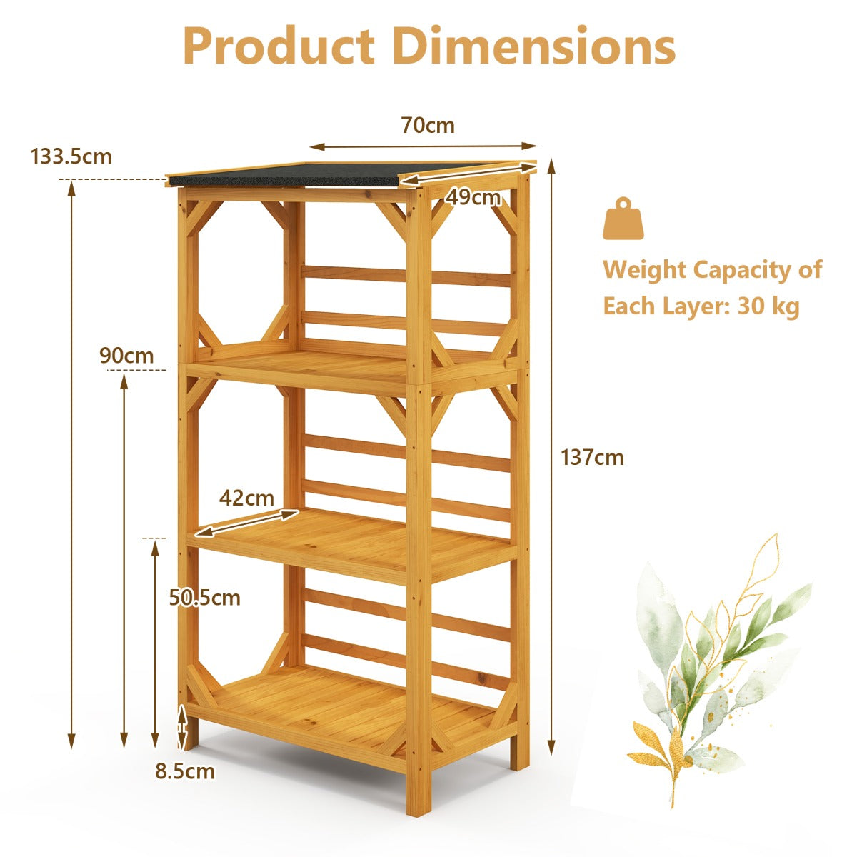 Wooden Storage Rack Load 90 kg with Weatherproof Asphalt Roof for Garden