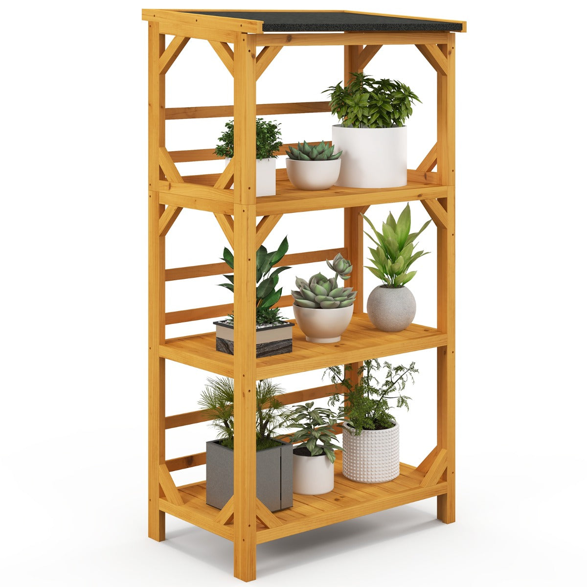 Wooden Storage Rack Load 90 kg with Weatherproof Asphalt Roof for Garden