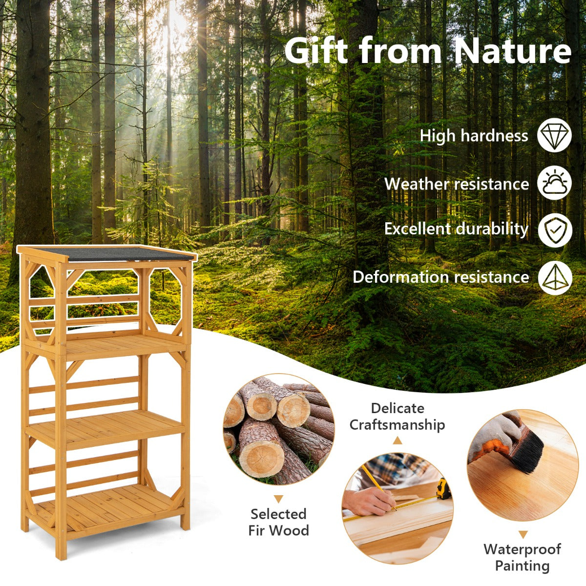Wooden Storage Rack Load 90 kg with Weatherproof Asphalt Roof for Garden