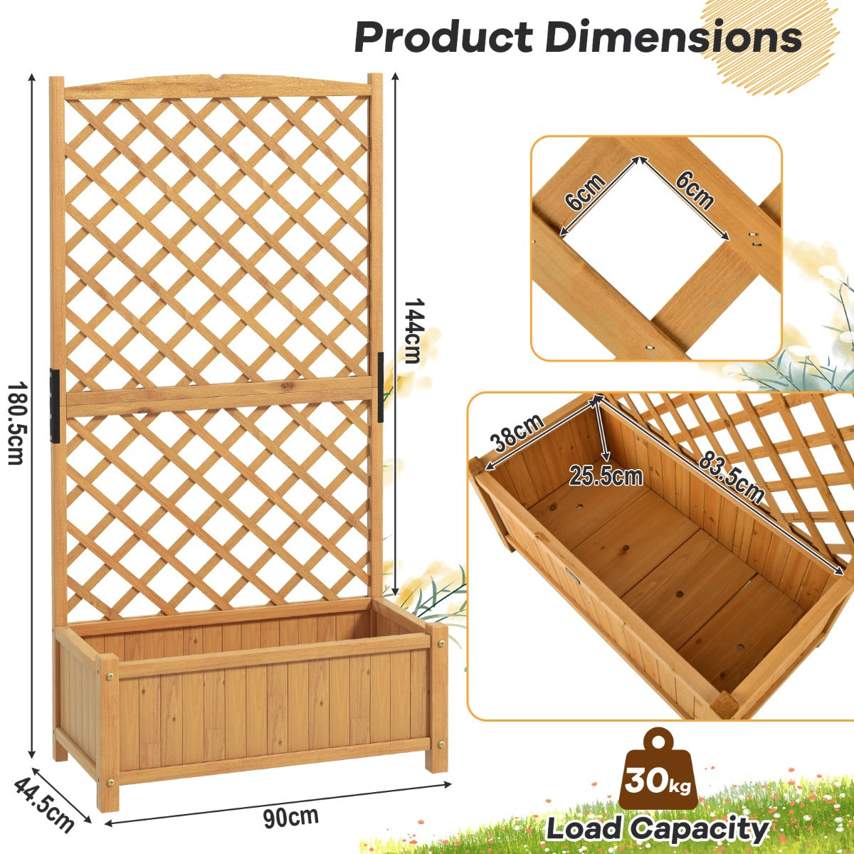 Raised Garden Bed with Trellis for Indoor & Outdoor Use