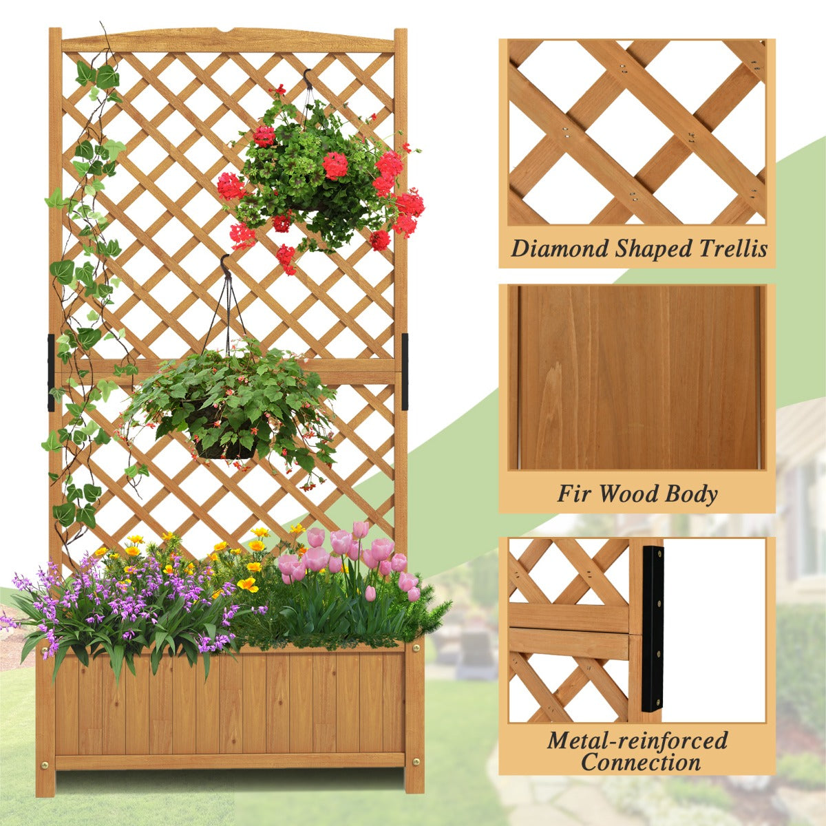 Raised Garden Bed with Trellis for Indoor & Outdoor Use