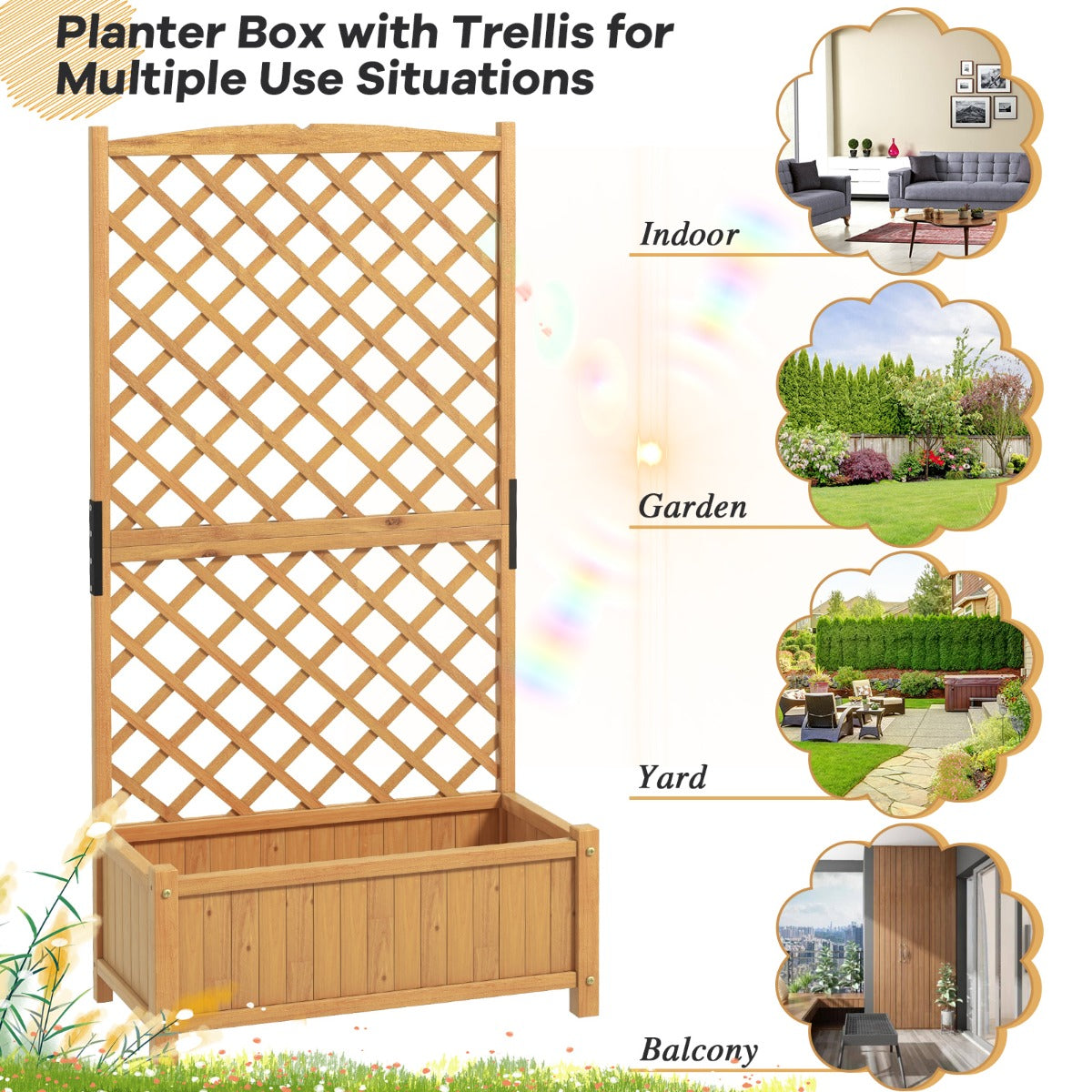 Raised Garden Bed with Trellis for Indoor & Outdoor Use