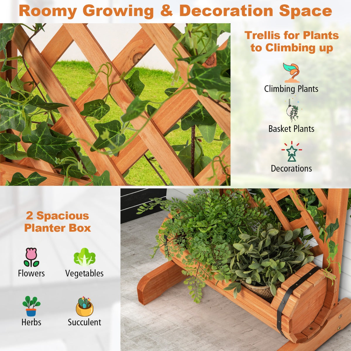 Outdoor Wood Raised Garden Bed with Trellis for Garden/Patio