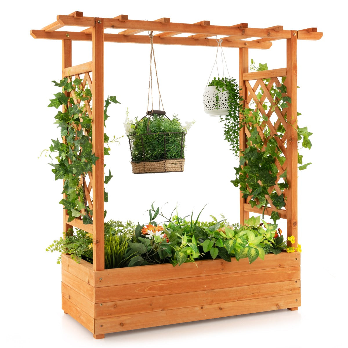 Raised Garden Bed with Top & Side Trellis for Garden