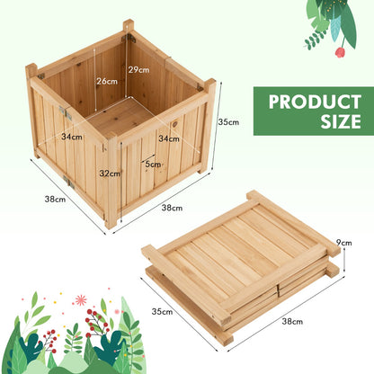 Costway Folding Square Fir Wood Raised Garden Bed for Vegetables, Flowers, Herbs