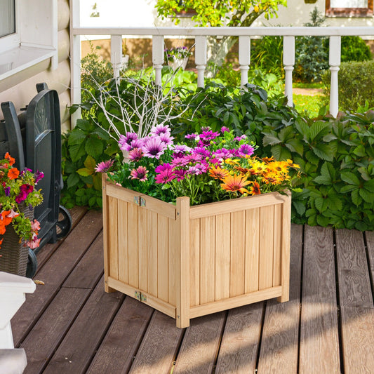 Costway Folding Square Fir Wood Raised Garden Bed for Vegetables, Flowers, Herbs