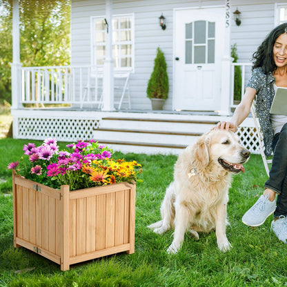 Costway Folding Square Fir Wood Raised Garden Bed for Vegetables, Flowers, Herbs