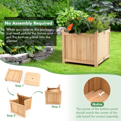 Costway Folding Square Fir Wood Raised Garden Bed for Vegetables, Flowers, Herbs