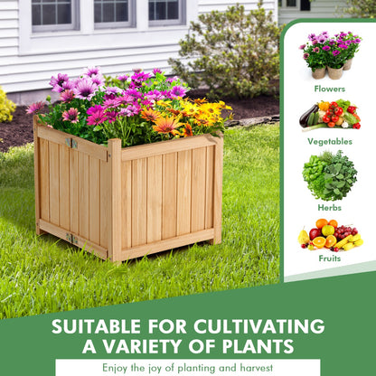 Costway Folding Square Fir Wood Raised Garden Bed for Vegetables, Flowers, Herbs