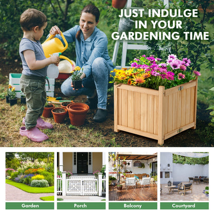 Costway Folding Square Fir Wood Raised Garden Bed for Vegetables, Flowers, Herbs