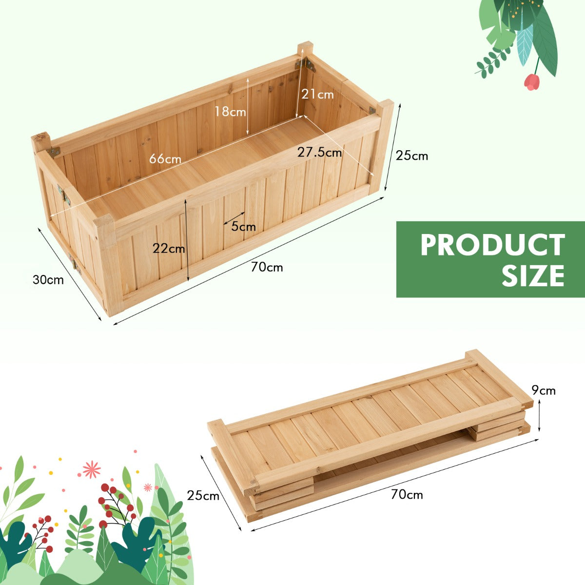 Natural fir wood planter box creates an attractive planting bed for gardens and patios