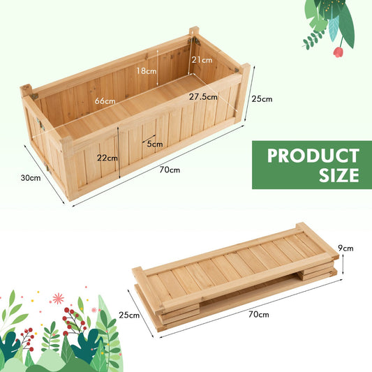 Natural fir wood planter box creates an attractive planting bed for gardens and patios