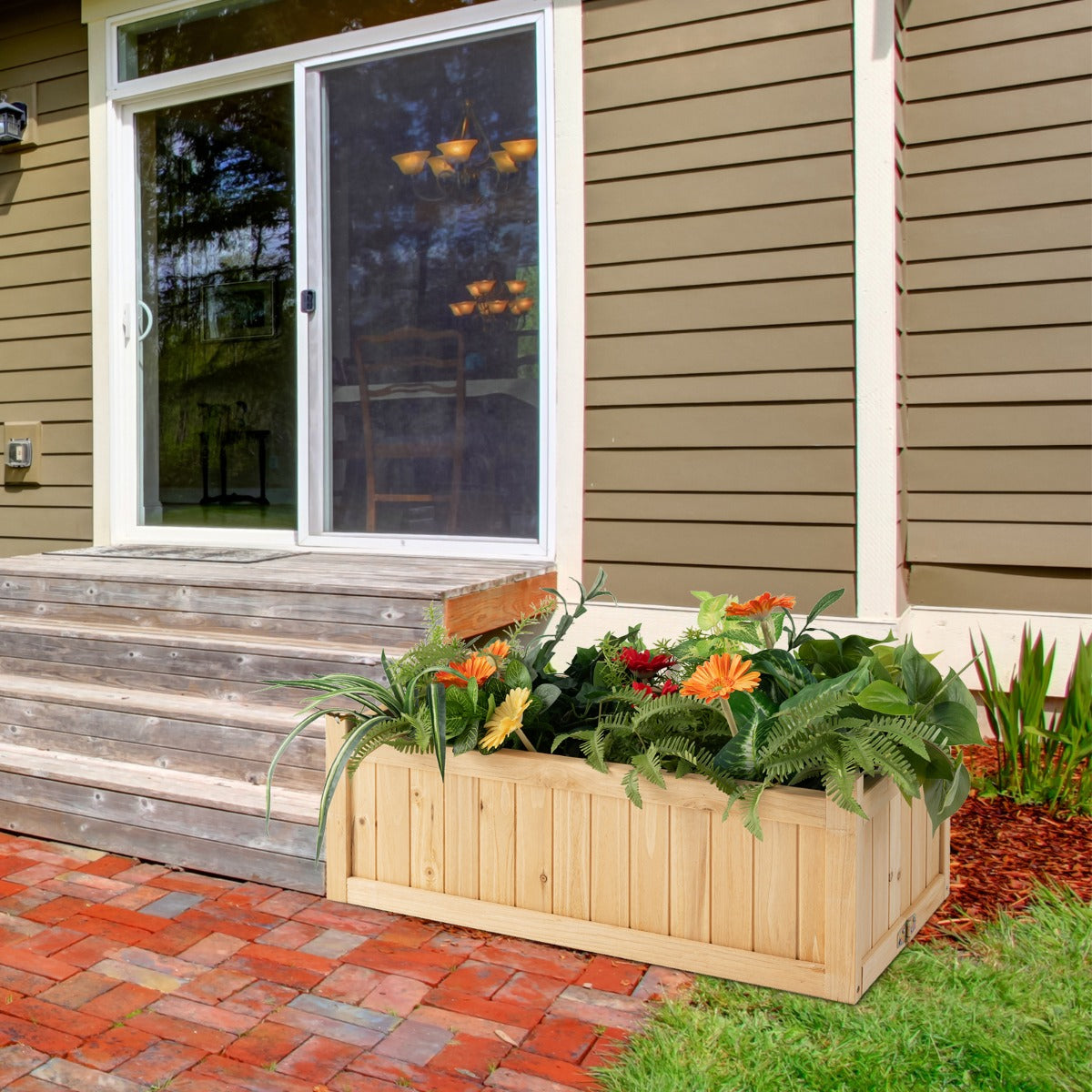 Smooth craftsmanship gives the fir wood planter a refined surface for garden use