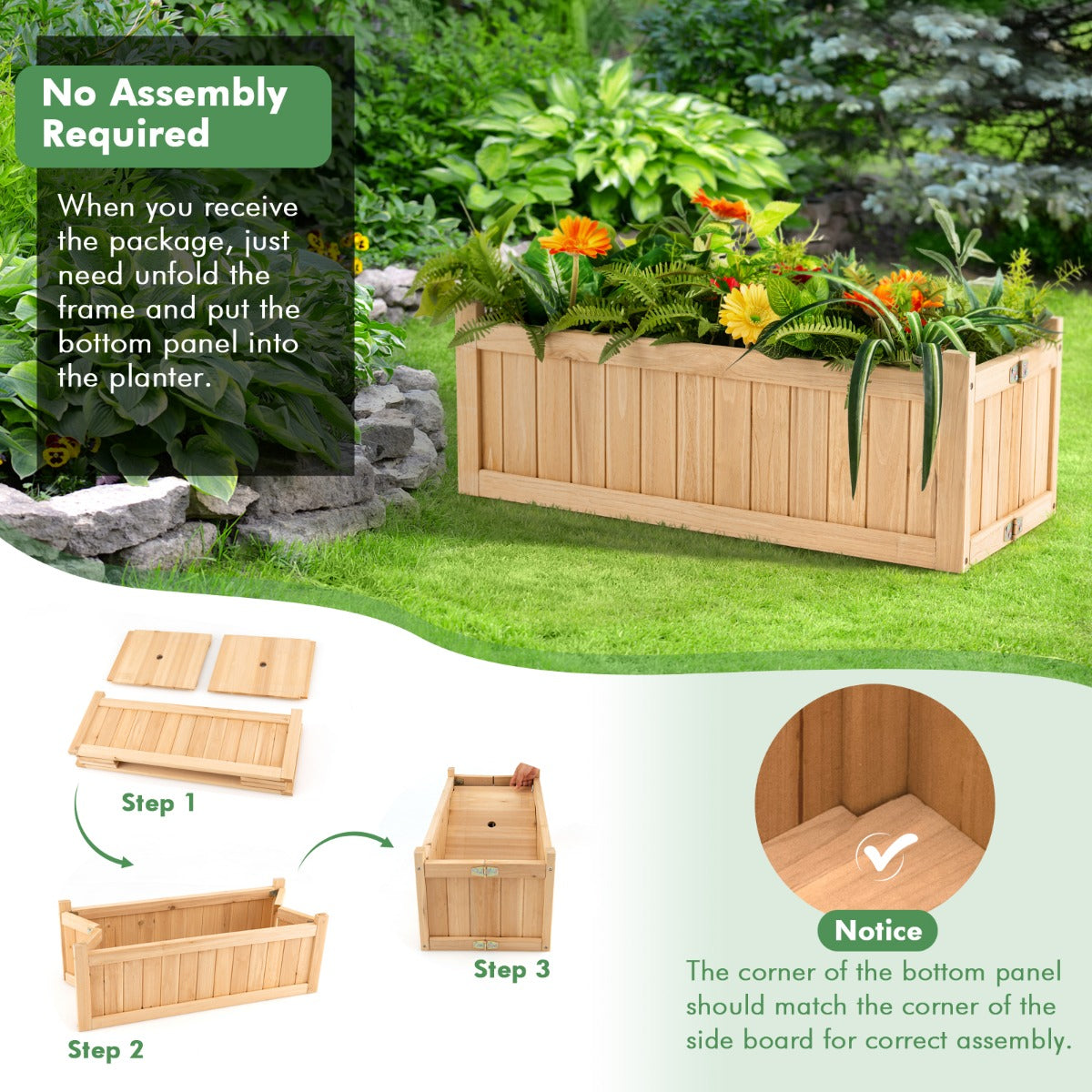 Three bottom drainage holes help remove excess water and improve soil air circulation
