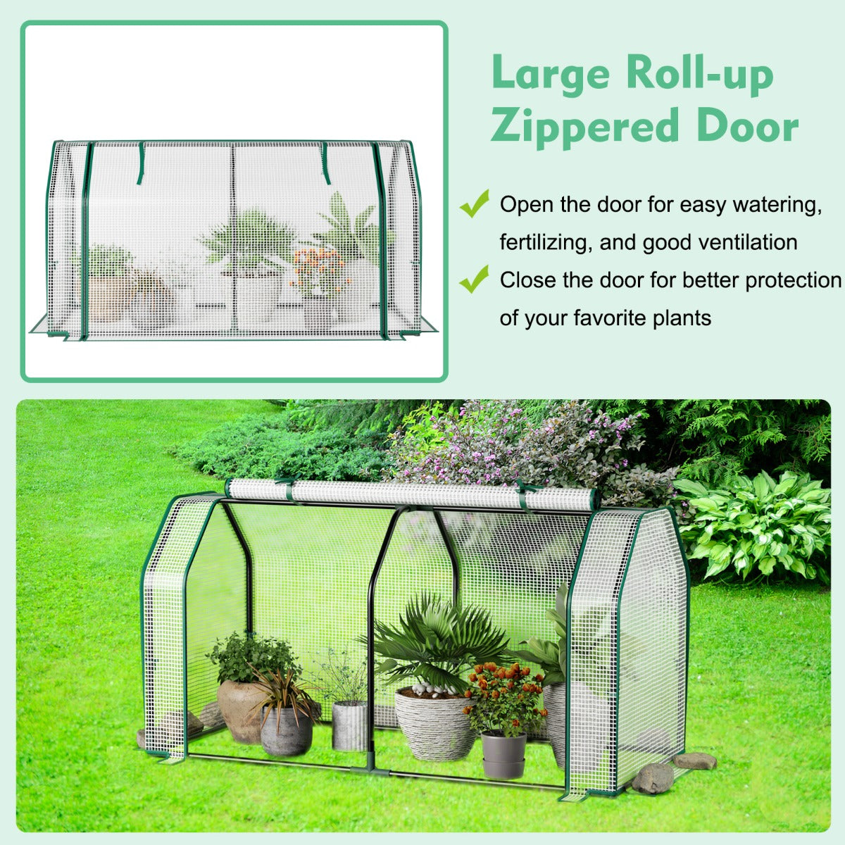 Costway Portable Greenhouse with Roll-Up Zippered Door for Garden