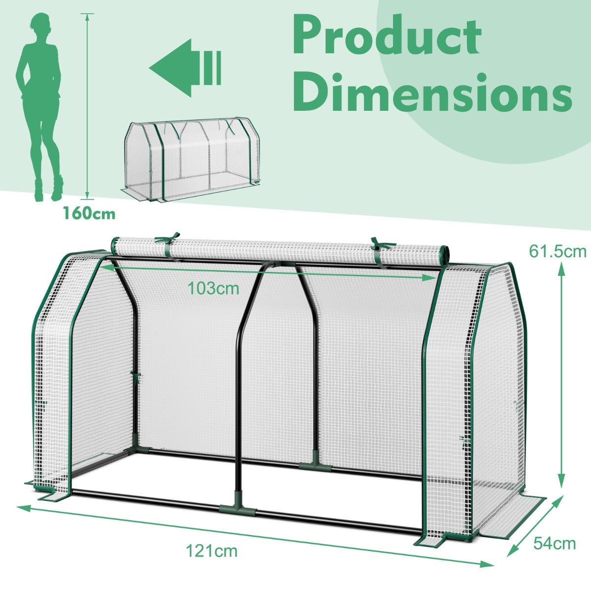 Costway Portable Greenhouse with Roll-Up Zippered Door for Garden