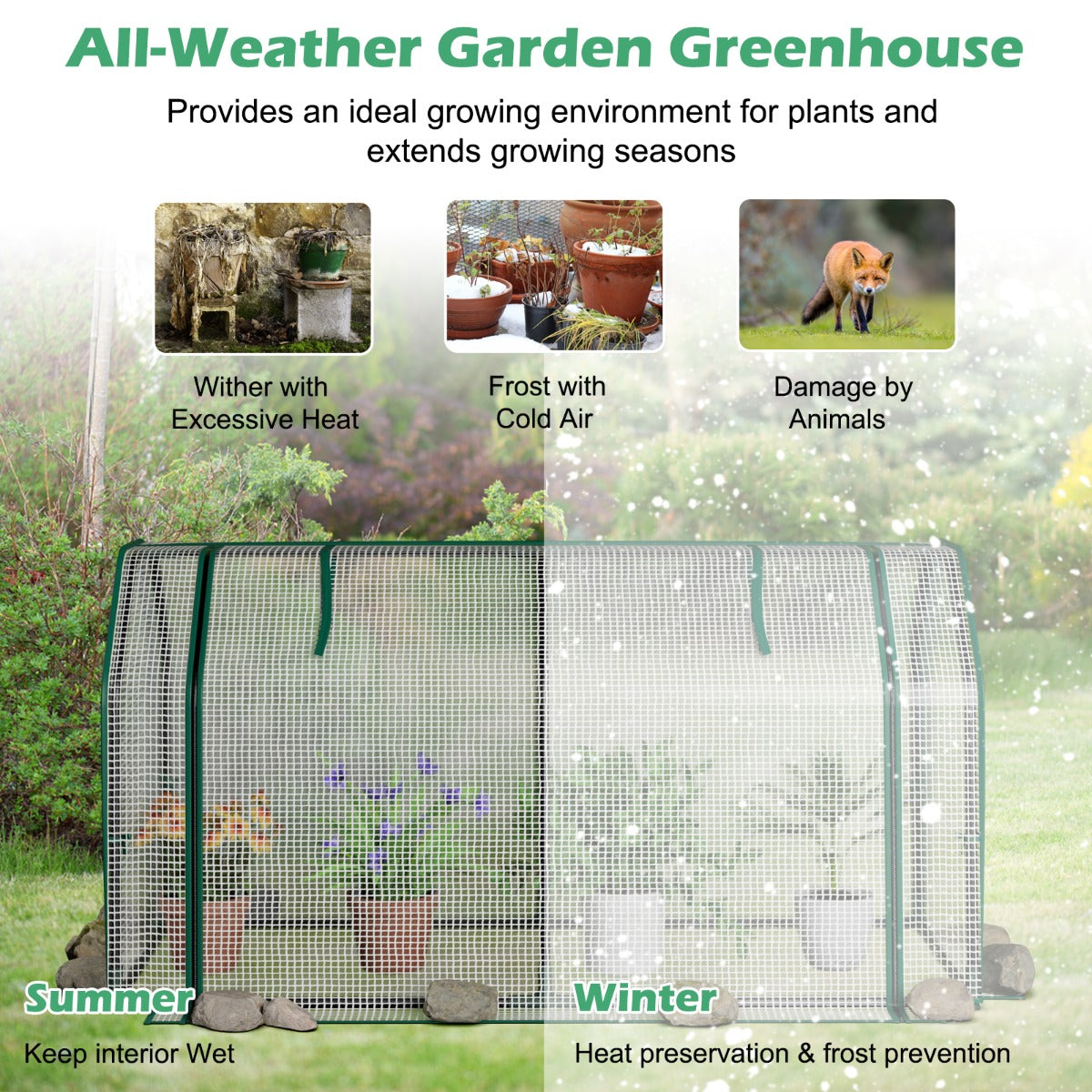 Costway Portable Greenhouse with Roll-Up Zippered Door for Garden