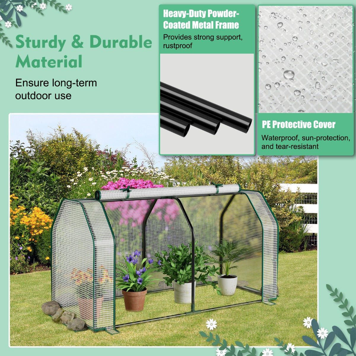 Costway Portable Greenhouse with Roll-Up Zippered Door for Garden