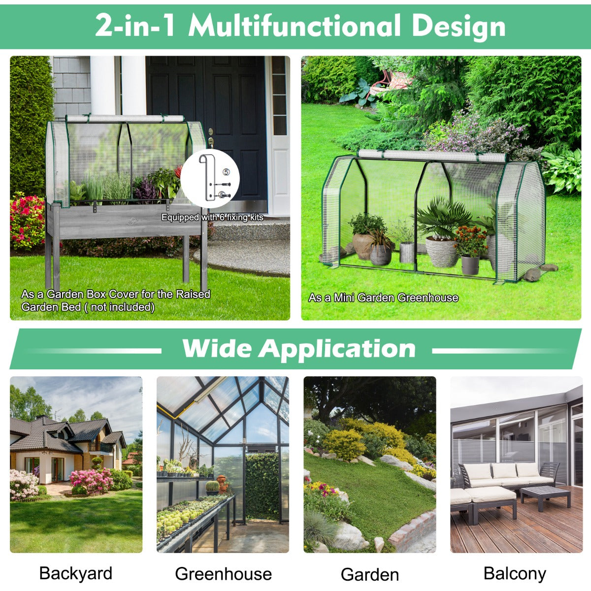 Costway Portable Greenhouse with Roll-Up Zippered Door for Garden