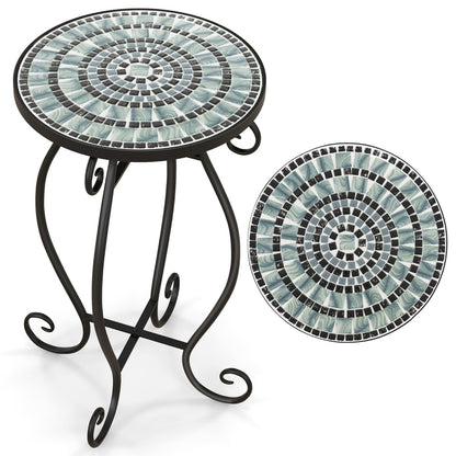 Mosaic Outdoor Side Table with Weather Resistant Ceramic Tile Tabletop-Green