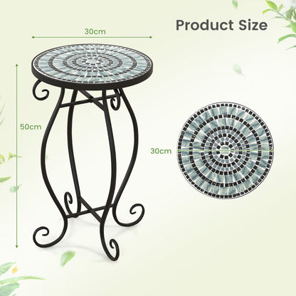 Mosaic Outdoor Side Table with Weather Resistant Ceramic Tile Tabletop-Green