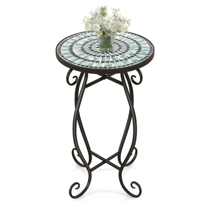 Mosaic Outdoor Side Table with Weather Resistant Ceramic Tile Tabletop-Green