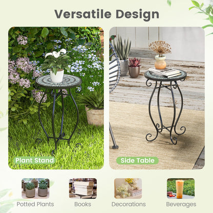 Mosaic Outdoor Side Table with Weather Resistant Ceramic Tile Tabletop-Green
