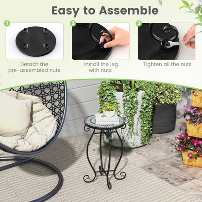 Mosaic Outdoor Side Table with Weather Resistant Ceramic Tile Tabletop-Green