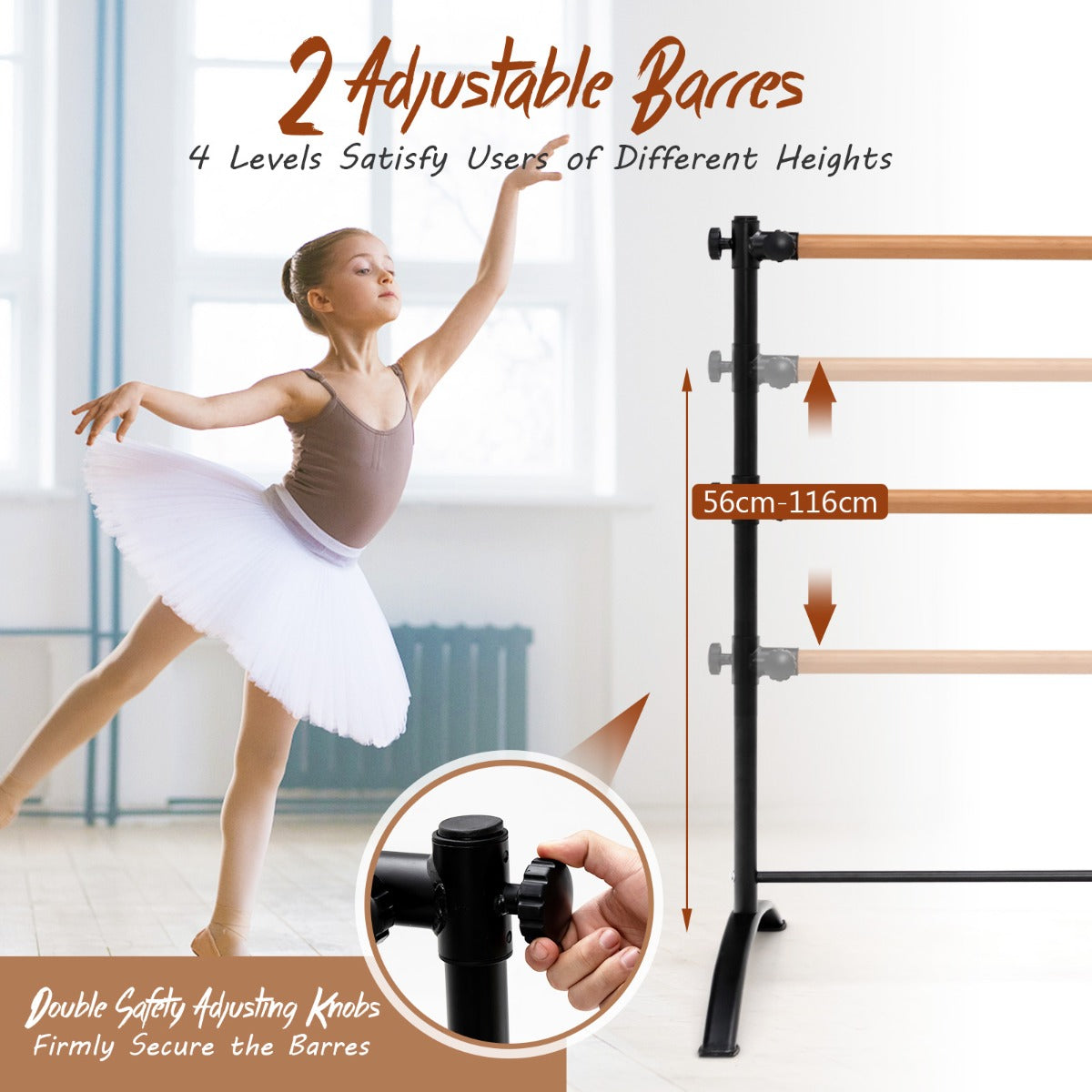 Costway Freestanding Dance Bar with 4-position Adjustable Heights for Dancing-Black