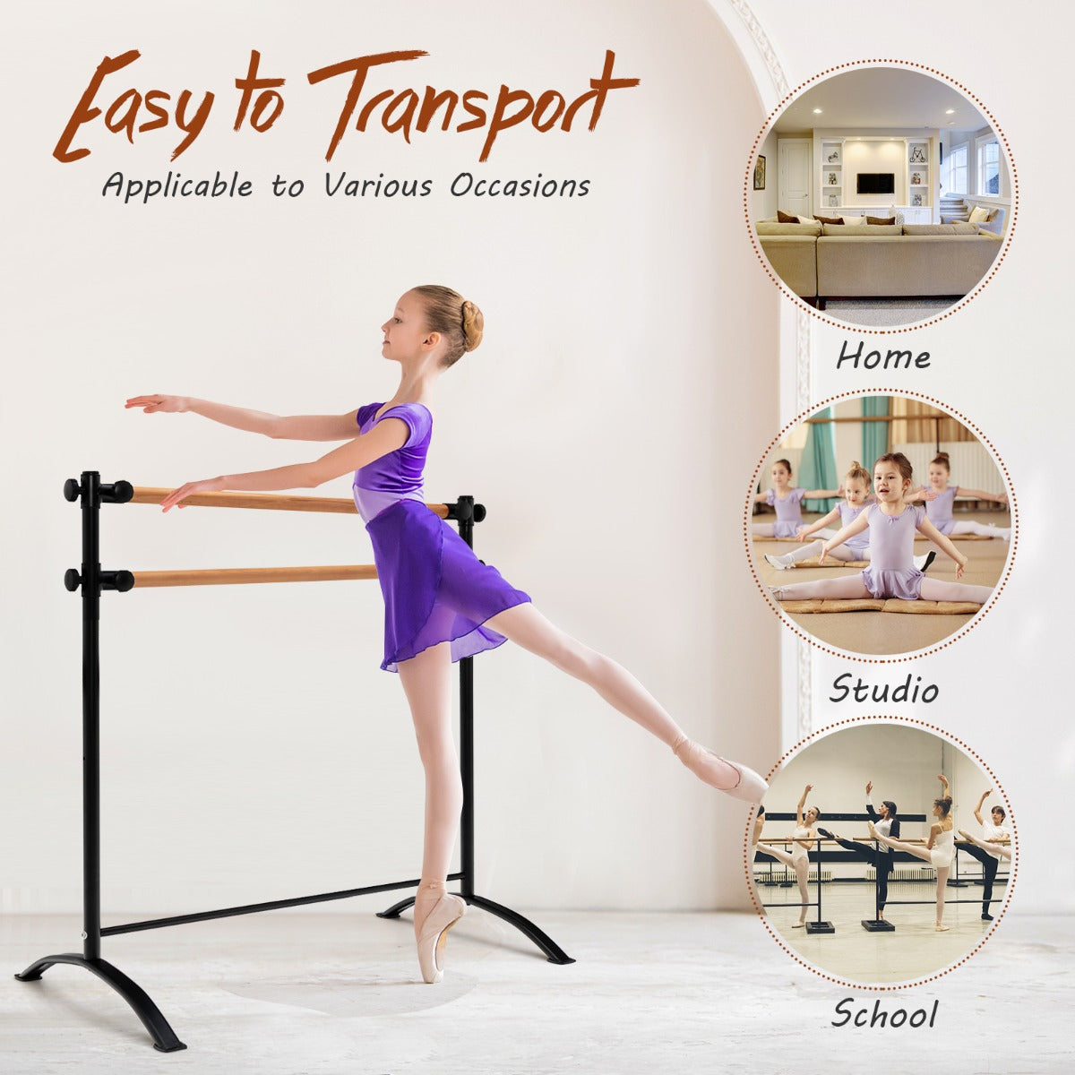 Costway Freestanding Dance Bar with 4-position Adjustable Heights for Dancing-Black