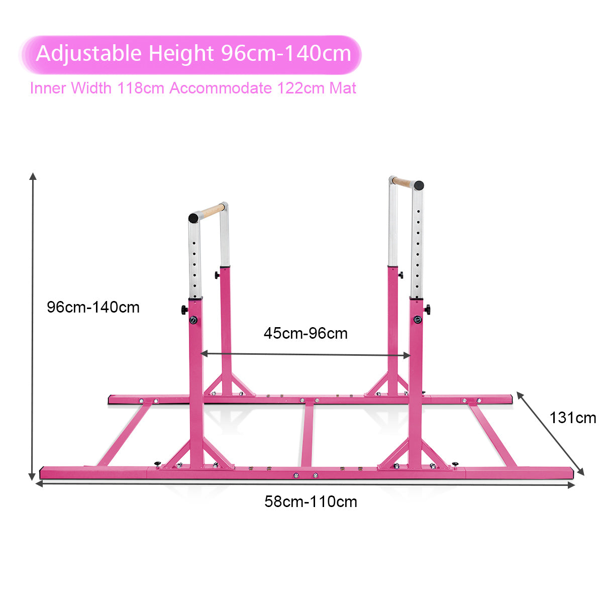 Adjustable gymnastics parallel bars for children aged 6 to 12 with double-lock safety support