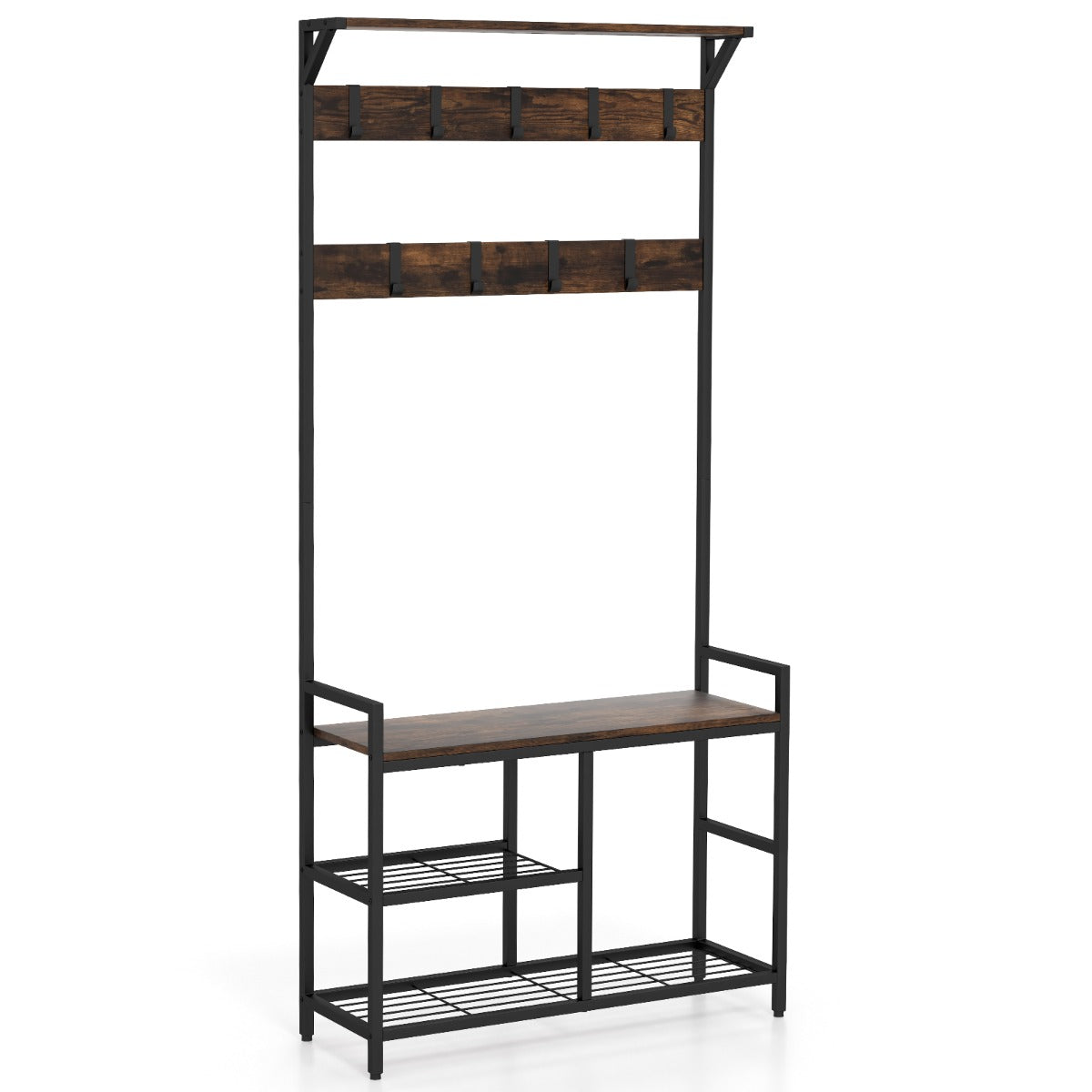 Industrial Coat Rack with Shoe Bench