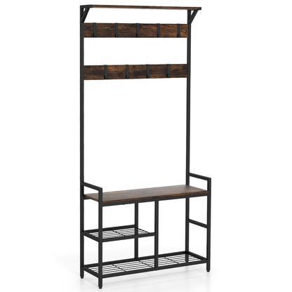Industrial Coat Rack with Shoe Bench