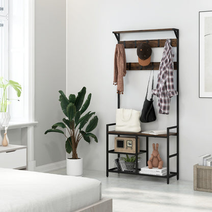 Industrial Coat Rack with Shoe Bench