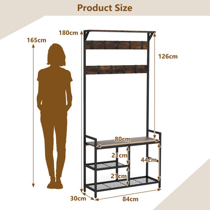 Industrial Coat Rack with Shoe Bench