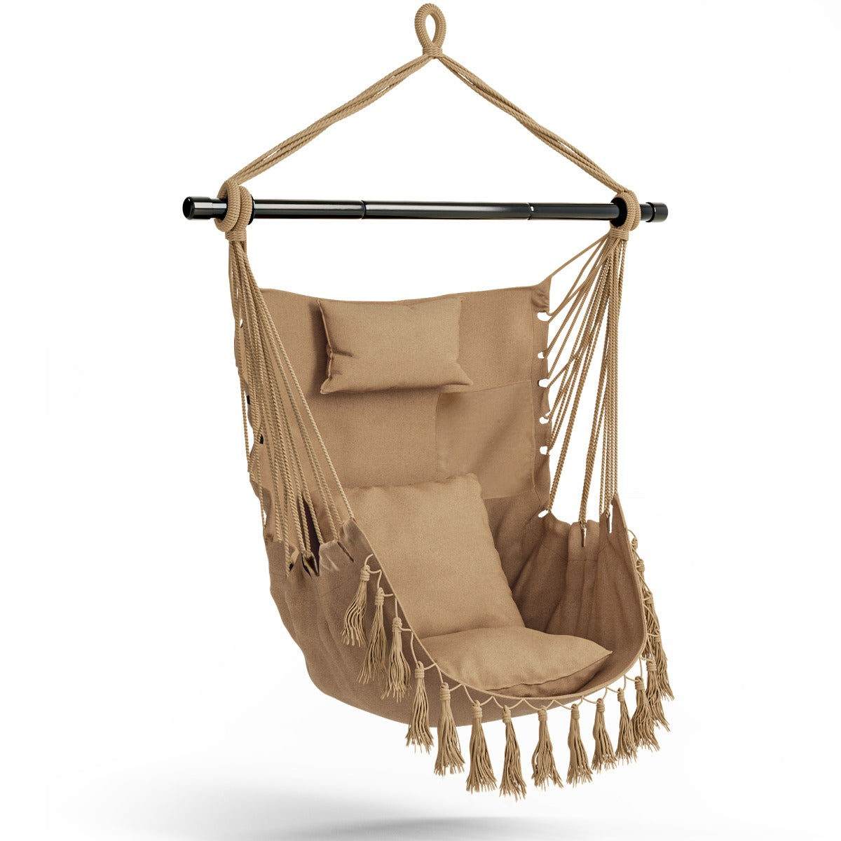 Hammock Chair Installation Kit with Soft Pillow and Cushions-Beige