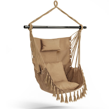 Hammock Chair Installation Kit with Soft Pillow and Cushions-Beige