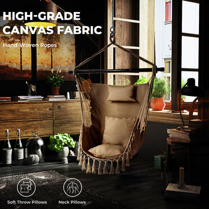 Hammock Chair Installation Kit with Soft Pillow and Cushions-Beige